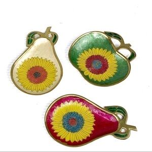 NEW-3PC enamel/Painted sunFlower apple/Pear dishes